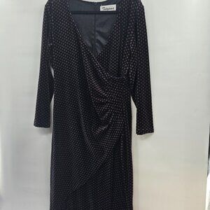 Tatyana Black Brown Polka Dot Long Sleeved Velour Cotton Deep V-Neck 3x